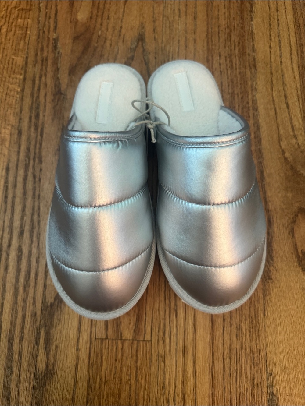 Anthropologie NEW Maeve Puffy Platform Slipper Shoes Silver Size 6/7